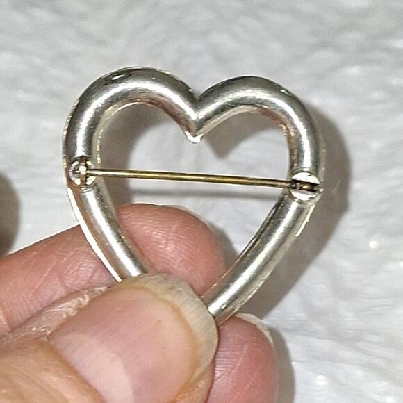 Antique Heart Shaped Pin Brooch Rhinestone Silver Tone Grandmacore Elegant - Picture 6 of 8